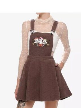 Hot topic Thorn & fable corduroy Ghost mushroom embroidered overall dress jumper
